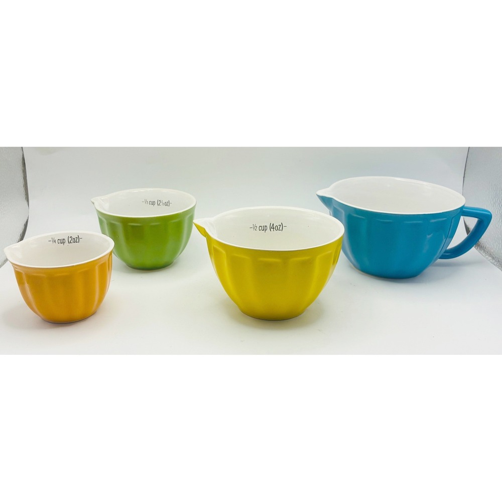 Measuring Cup Set 4pc Multicolor Ceramic Fluted Nesting Pour Spouts